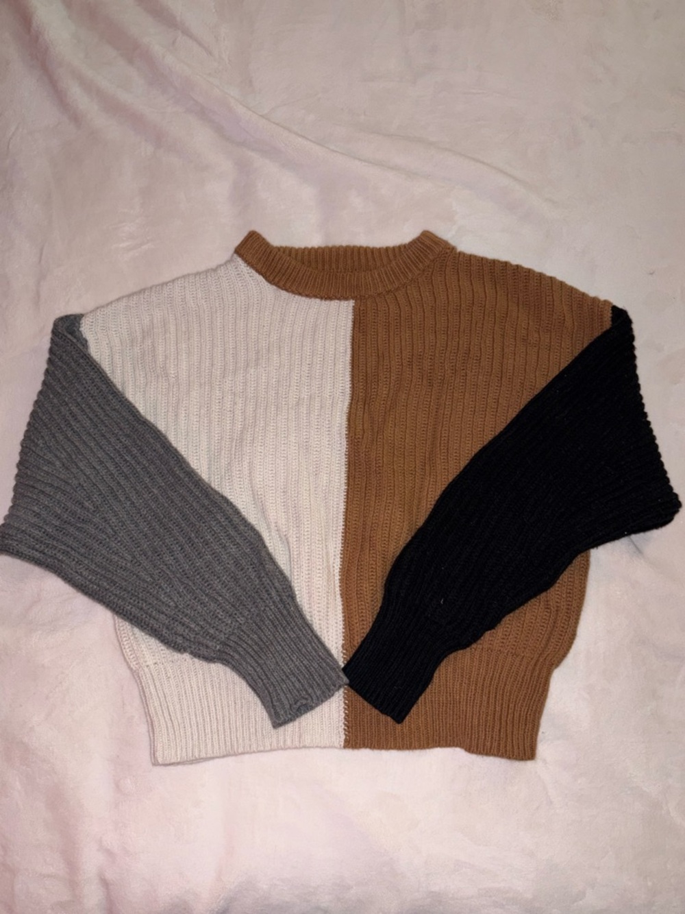 a new day Colorblock Ribbed Crew Sweater - Camel, Cream, Gray & Black